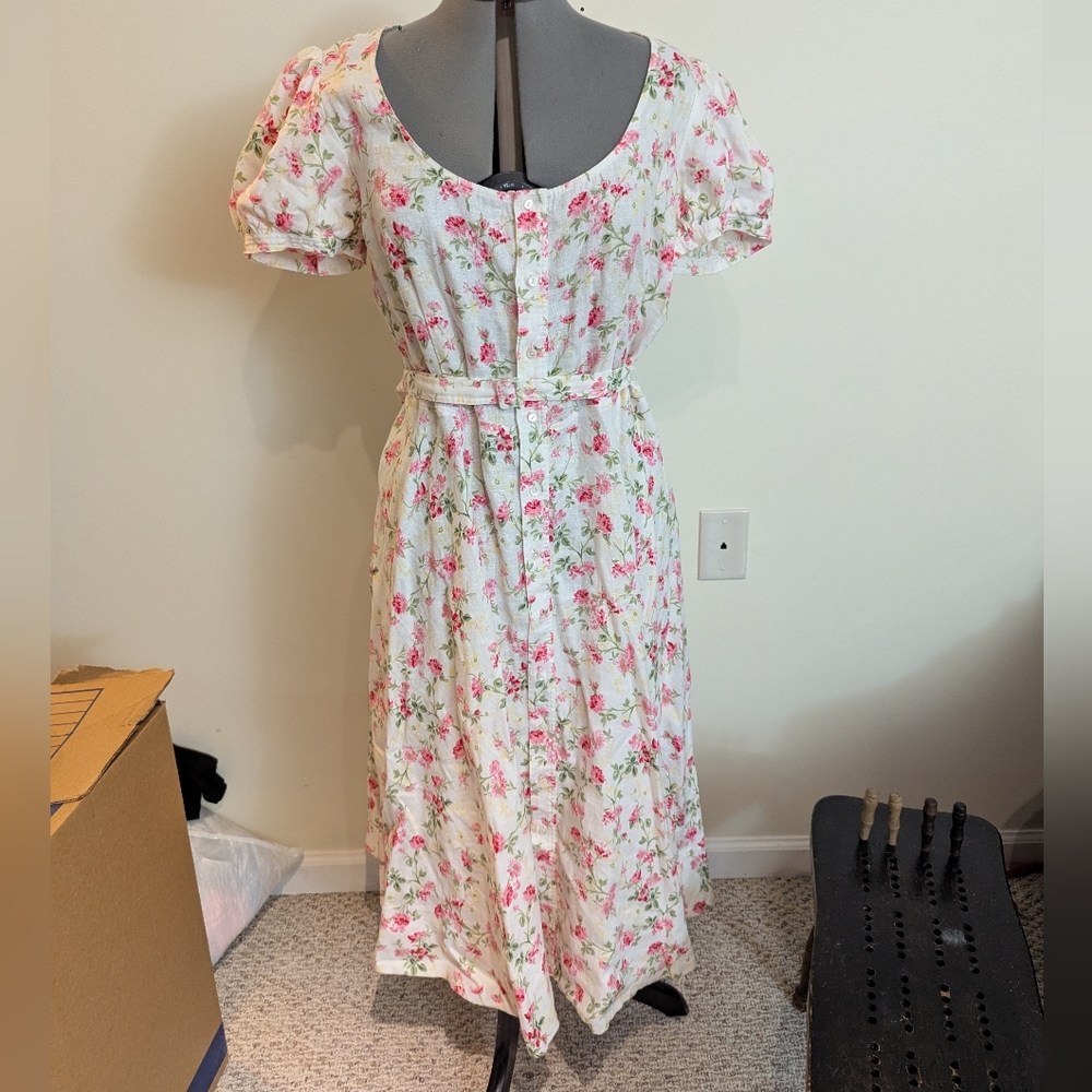 Ralph Lauren Pink and Green Pleated Midi Sundress